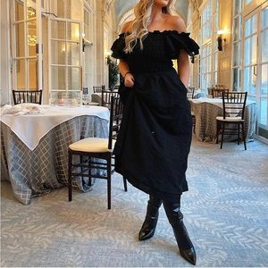 MOVING SALE! Black Ruffle Sleeve Smocked Textured Black Dress